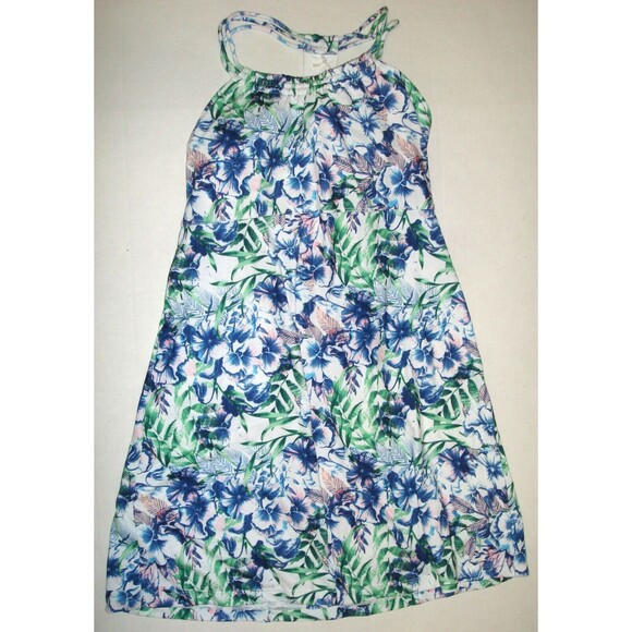 New Womens NWT PrAna S Pristine Dress Recycled Blue White Green Flower Bra Adjus - Picture 4 of 7